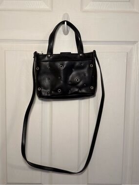 Relic Black Leather Bag with Silver Grommets